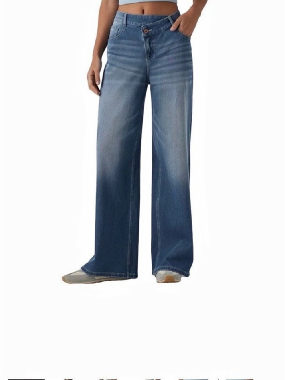 Halara Flex™ Asymmetric Low Rise Baggy Wide Leg Washed Jeans Sz Large NWOT